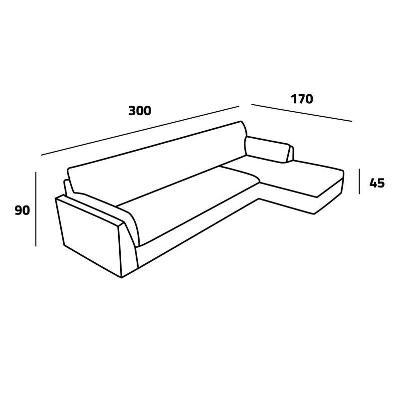 Compact Gray Linen L-Shaped Sofa - 90x300x170x45 cm - Swedish Wood By Alhome - ALHOME