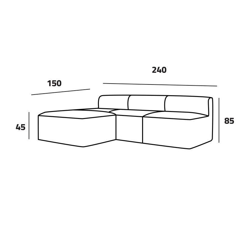 Stylish Gray Velvet L-Shaped Sofa - 240x150x45x85 cm - Swedish Wood By Alhome - ALHOME