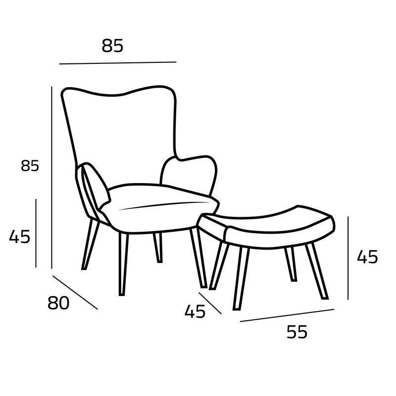 Modern Gray Linen Chair and Pouf Set Swedish Wood By Alhome - 110110773 - ALHOME