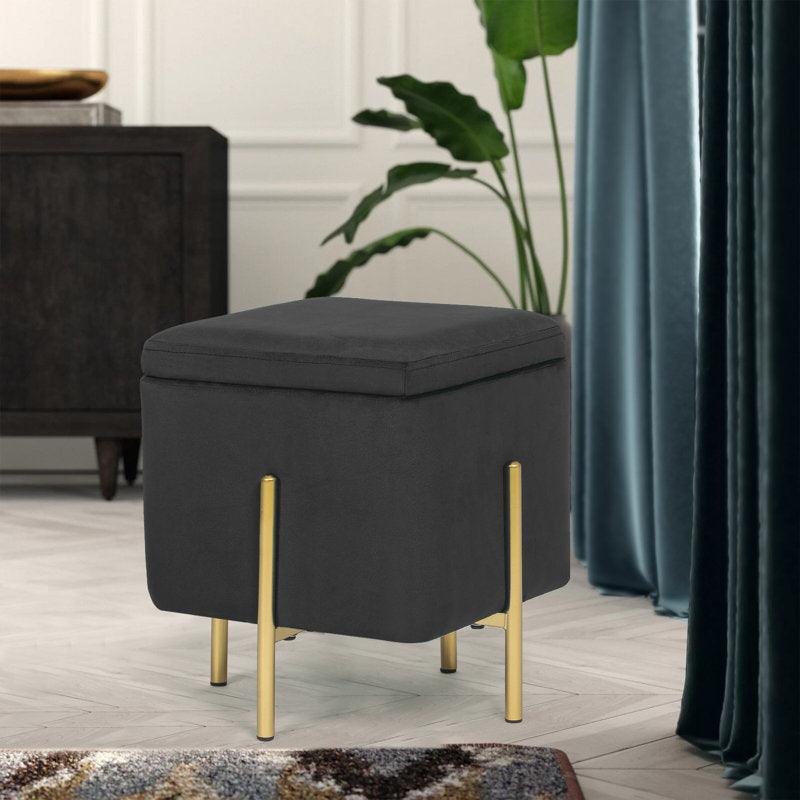 Alhome Velvet Gray Pouf Malaysian Wood, Velvet Fabric, Gray Color (40x40x45) - ALHOME