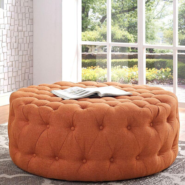 Alhome Linen Light Orange Pouf Malaysian Wood, Linen Fabric, Light Orange Color (70x45) - ALHOME