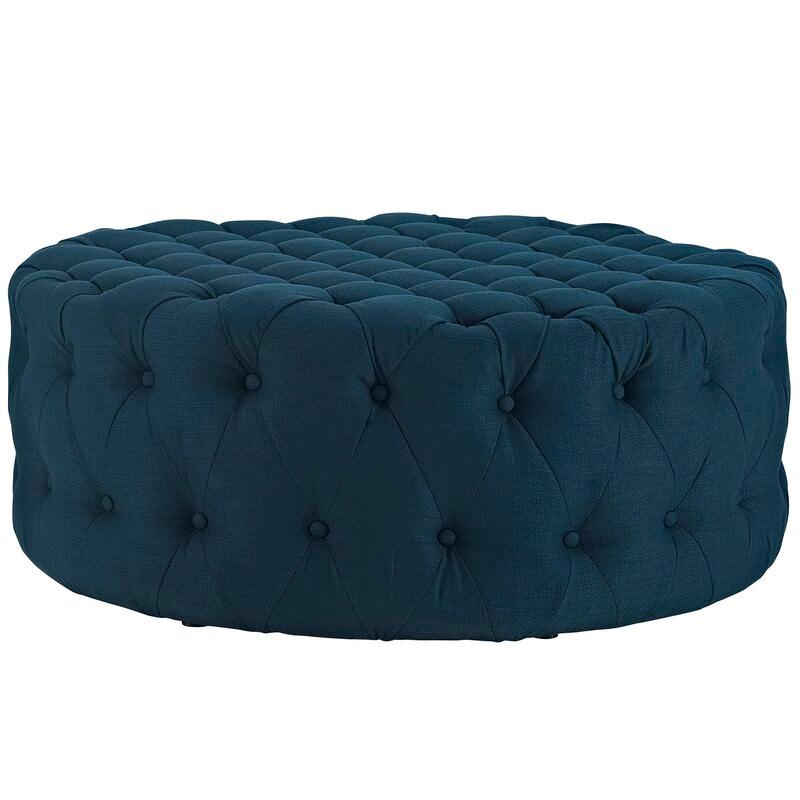 Alhome Linen Navy Pouf Malaysian Wood, Linen Fabric, Navy Color (70x45) - ALHOME