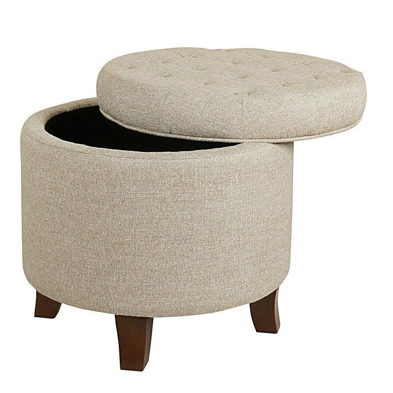 Alhome Linen Beige Pouf Malaysian Wood, Linen Fabric, Beige Color (60x45x45) - ALHOME