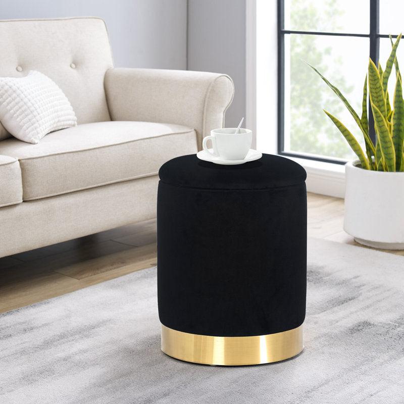 Alhome Velvet Black Pouf Malaysian Wood, Velvet Fabric, Black Color (40x50) - ALHOME