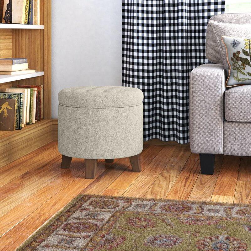 Alhome Linen Beige Pouf Malaysian Wood, Linen Fabric, Beige Color (60x45x45) - ALHOME