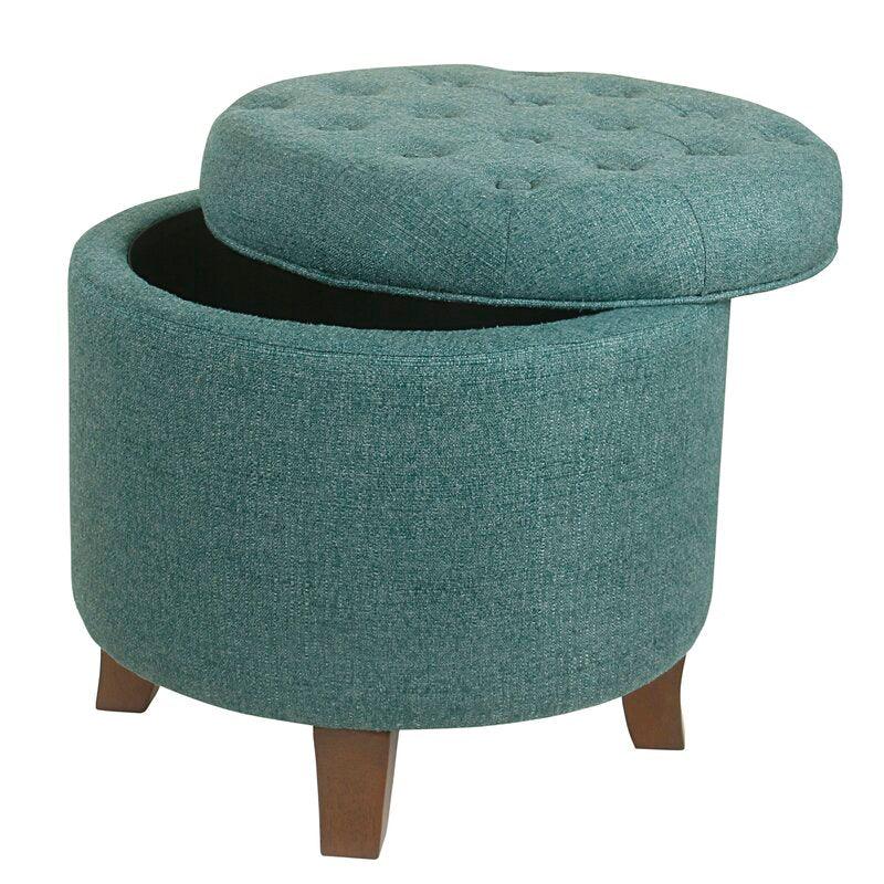 Alhome Linen Tiffany Pouf Malaysian Wood, Linen Fabric, Tiffany Color (60x45x45) - ALHOME