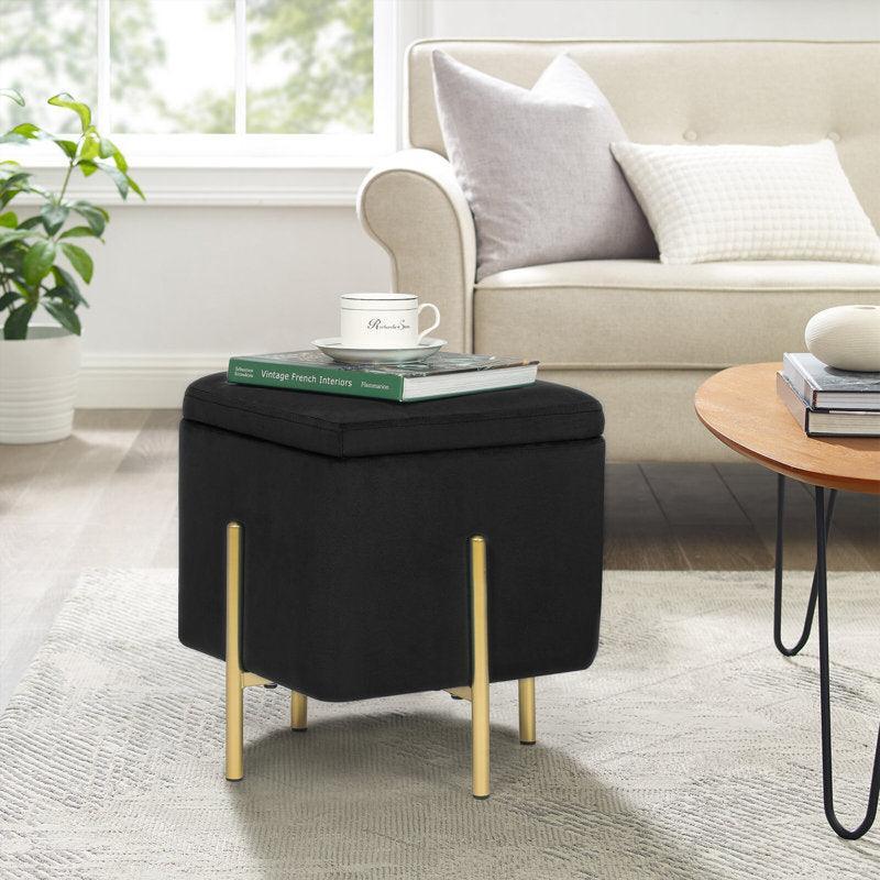 Alhome Velvet Gray Pouf خشب ماليزي، قماش مخملي، لون رمادي (40x40x45)