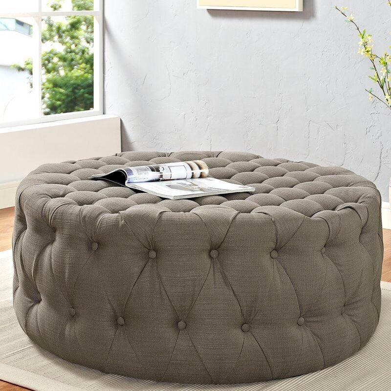 Alhome Linen Navy Pouf خشب ماليزي، قماش كتان، لون كحلي (70x45)