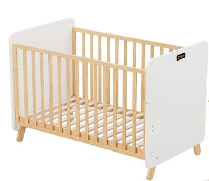 سرير أطفال خشبي قابل للتحويل إلى سرير للأطفال الصغار - أبيض وبني - WBB910