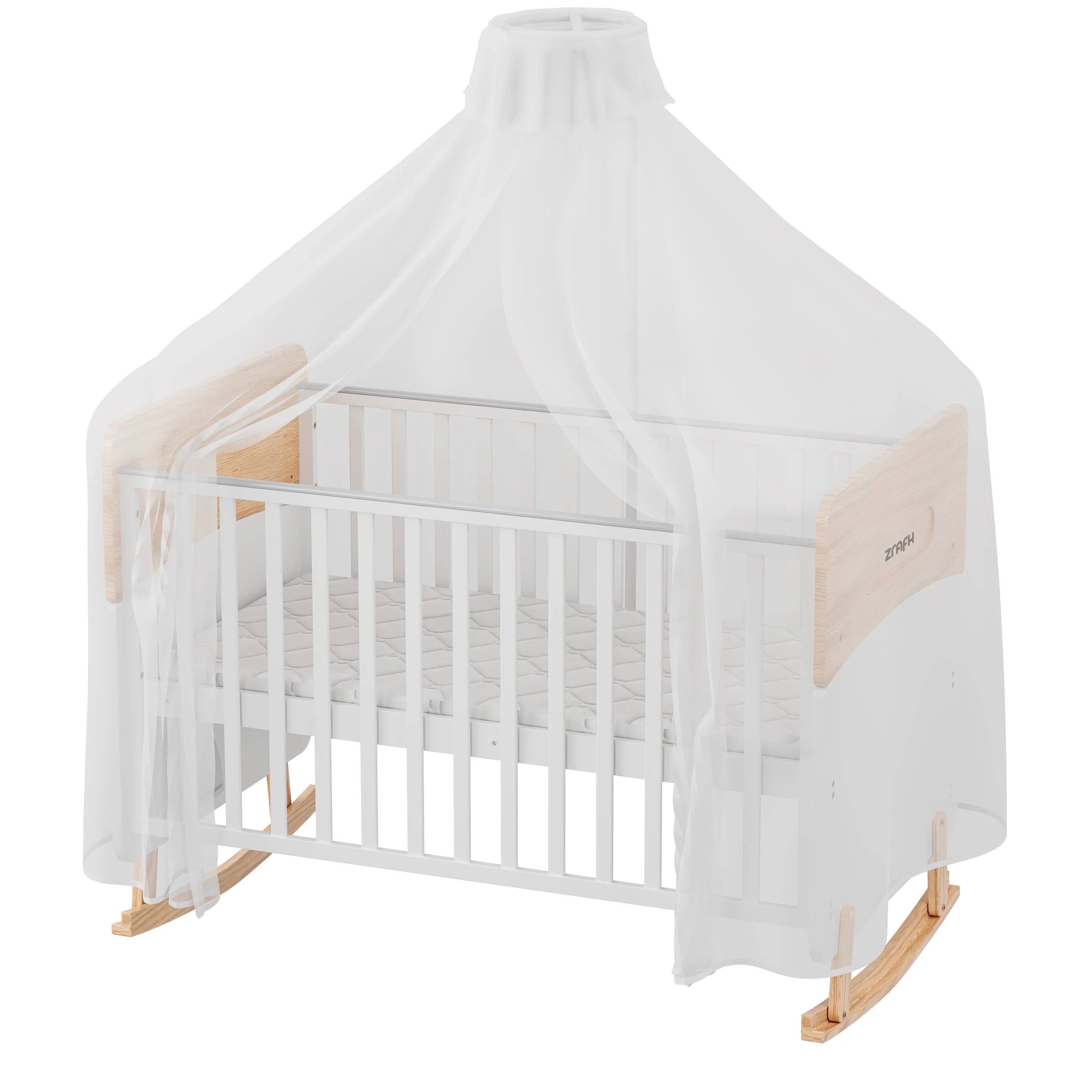 Wooden Convertible Baby Crib to Toddler Bed with Mosquito Net, White/Almond - WBB910-1