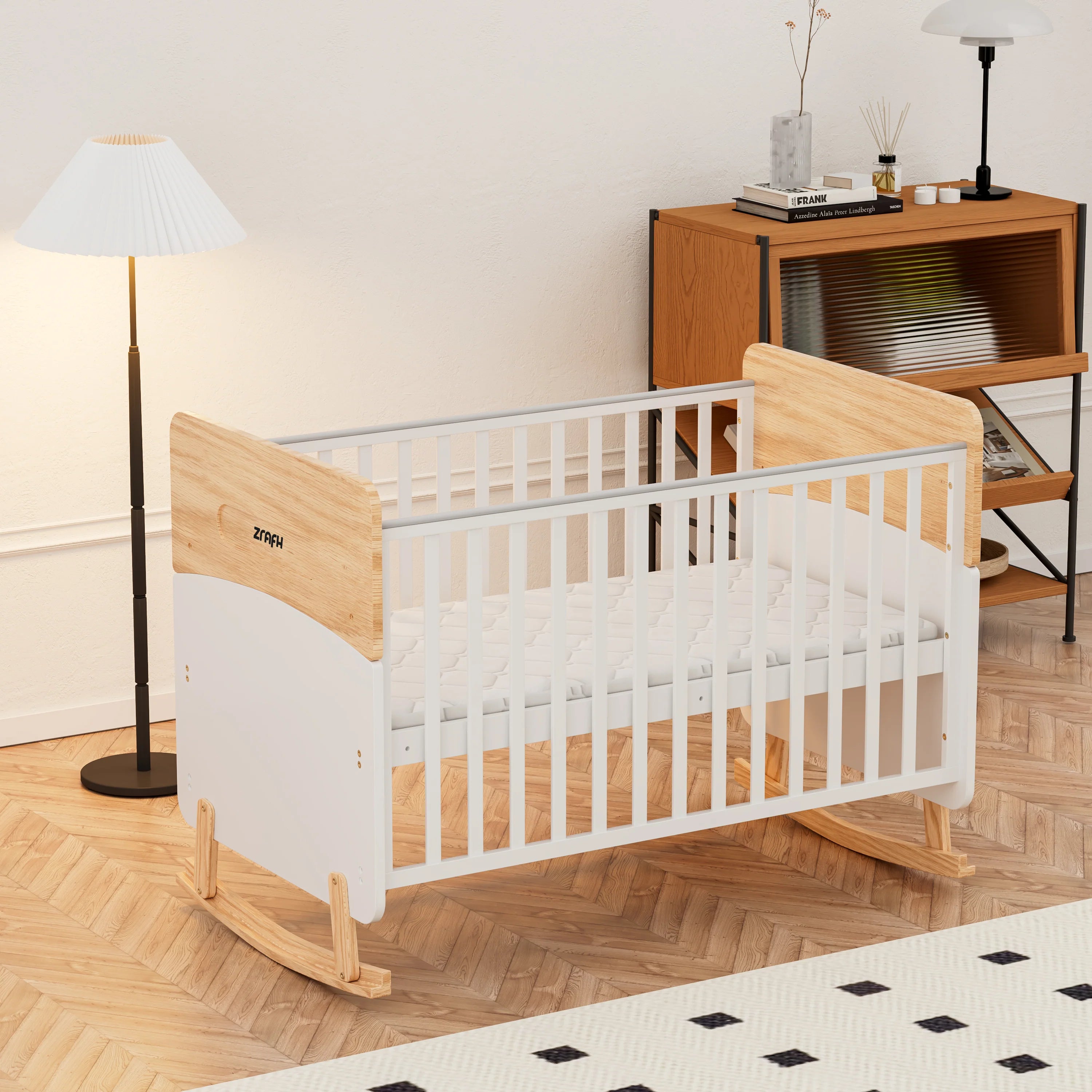 Wooden Convertible Baby Crib to Toddler Bed with Mosquito Net, White/Almond - WBB910-1