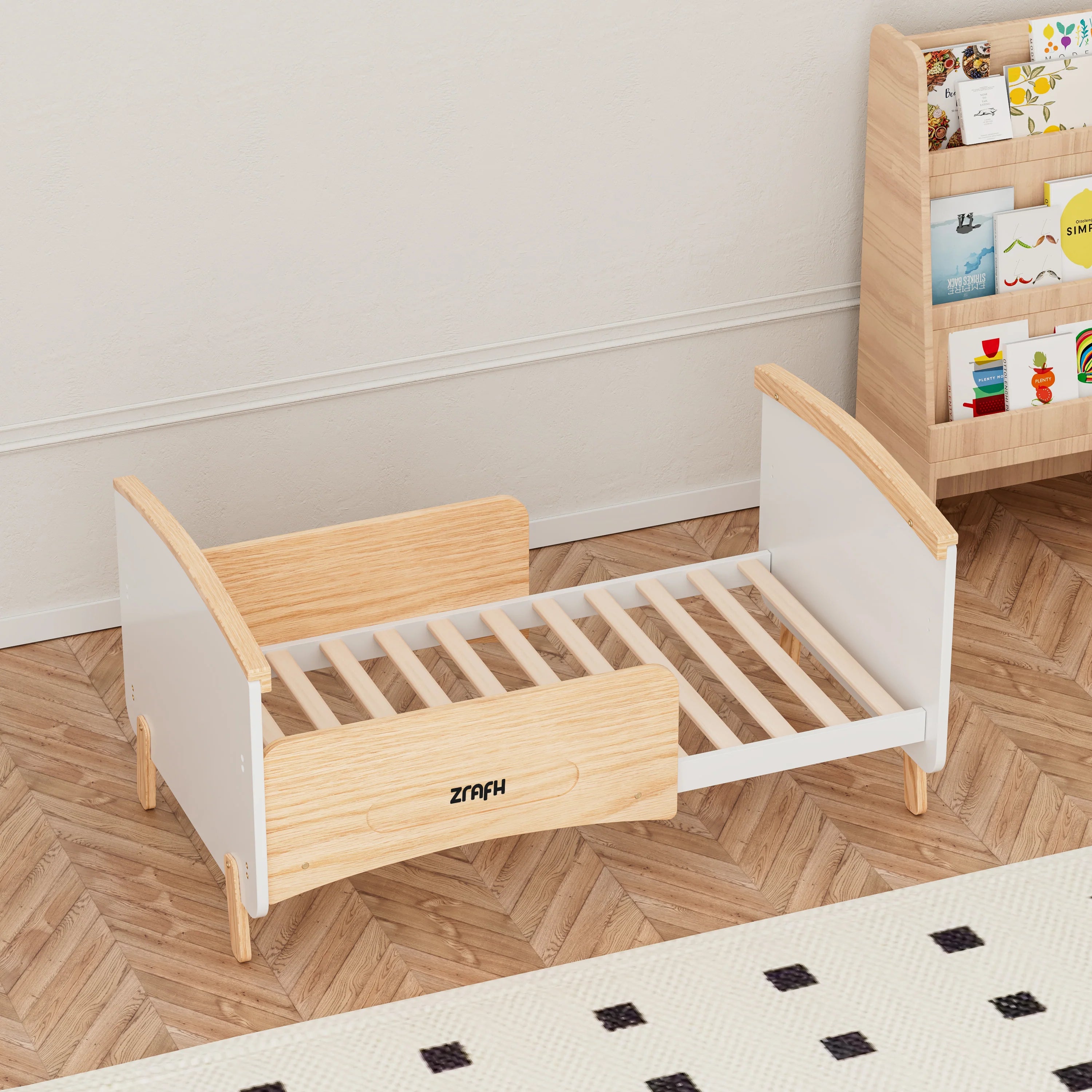 Wooden Convertible Baby Crib to Toddler Bed with Mosquito Net, White/Almond - WBB910-1