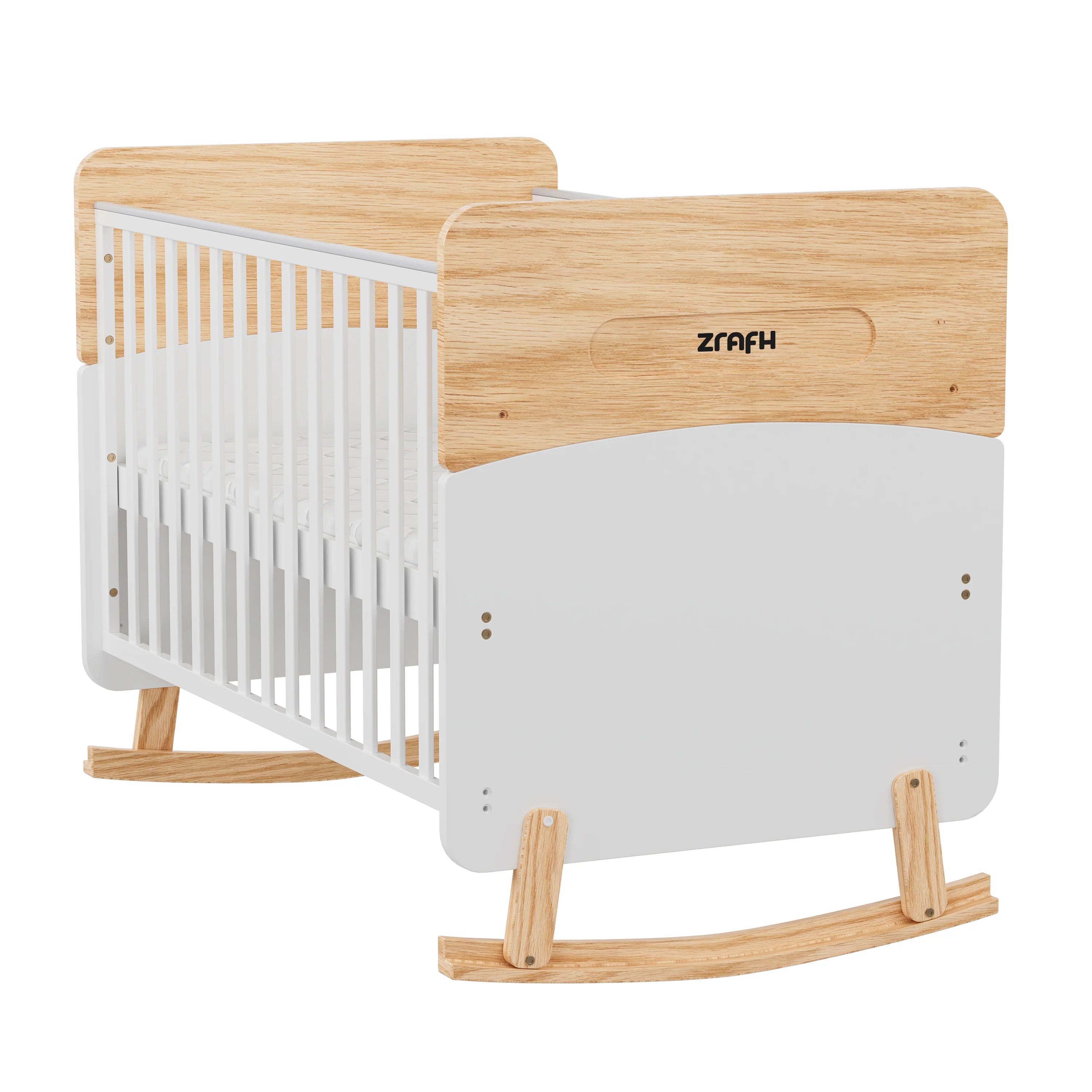 Wooden Convertible Baby Crib to Toddler Bed with Mosquito Net, White/Almond - WBB910-1