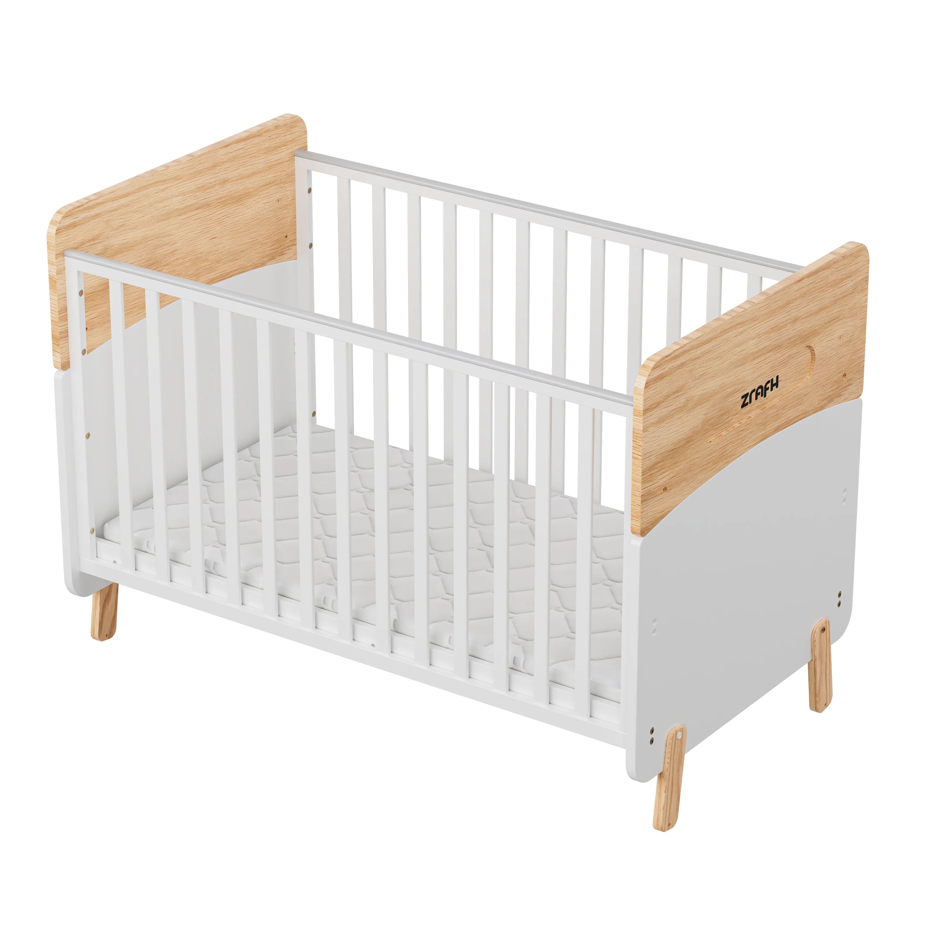 Wooden Convertible Baby Crib to Toddler Bed with Mosquito Net, White/Almond - WBB910-1