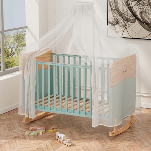 Wooden Convertible Baby Crib to Toddler Bed with Mosquito Net Green/Almond - WBB910-1G