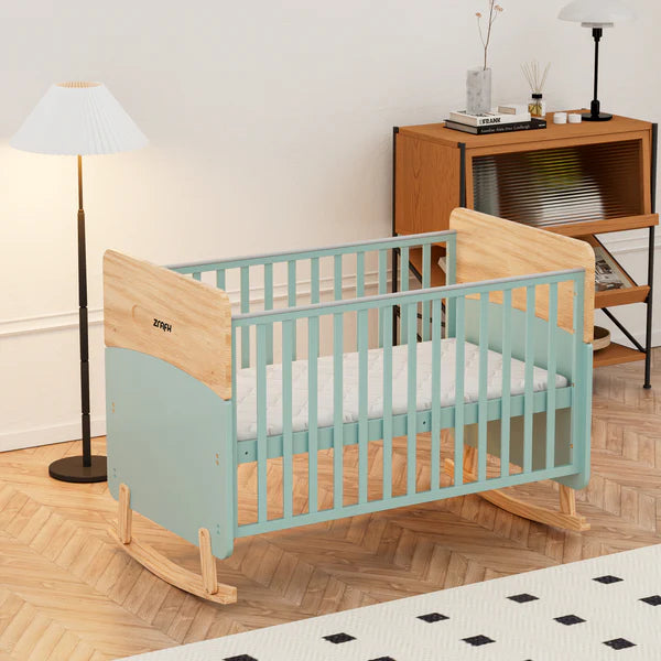 Wooden Convertible Baby Crib to Toddler Bed with Mosquito Net Green/Almond - WBB910-1G