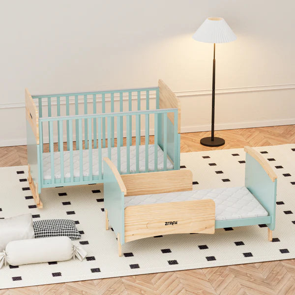 Wooden Convertible Baby Crib to Toddler Bed with Mosquito Net Green/Almond - WBB910-1G