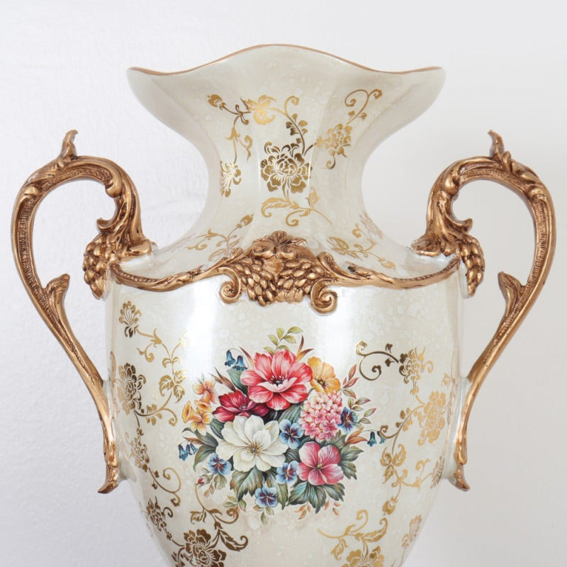 Decorative Ceramic Vase - 35x22x48 cm - Beige and Gold