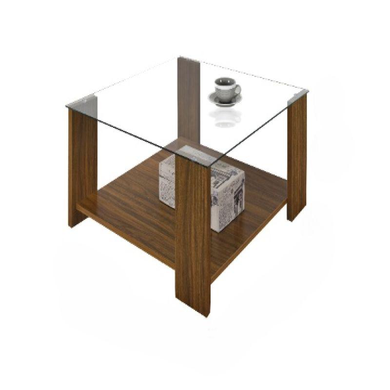 Square Coffee Table With Glass Top From Malaysian Wood - Brown - 80x80x35 cm - By Baity - ALHOME