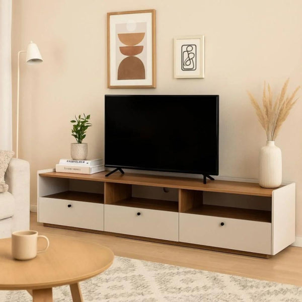 Stylish Wooden TV Unit - White and Brown - 160x40x40 cm