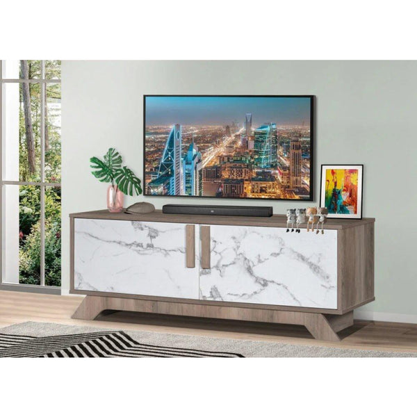 Malaysian Wood TV Table By Baity - Gray Marble