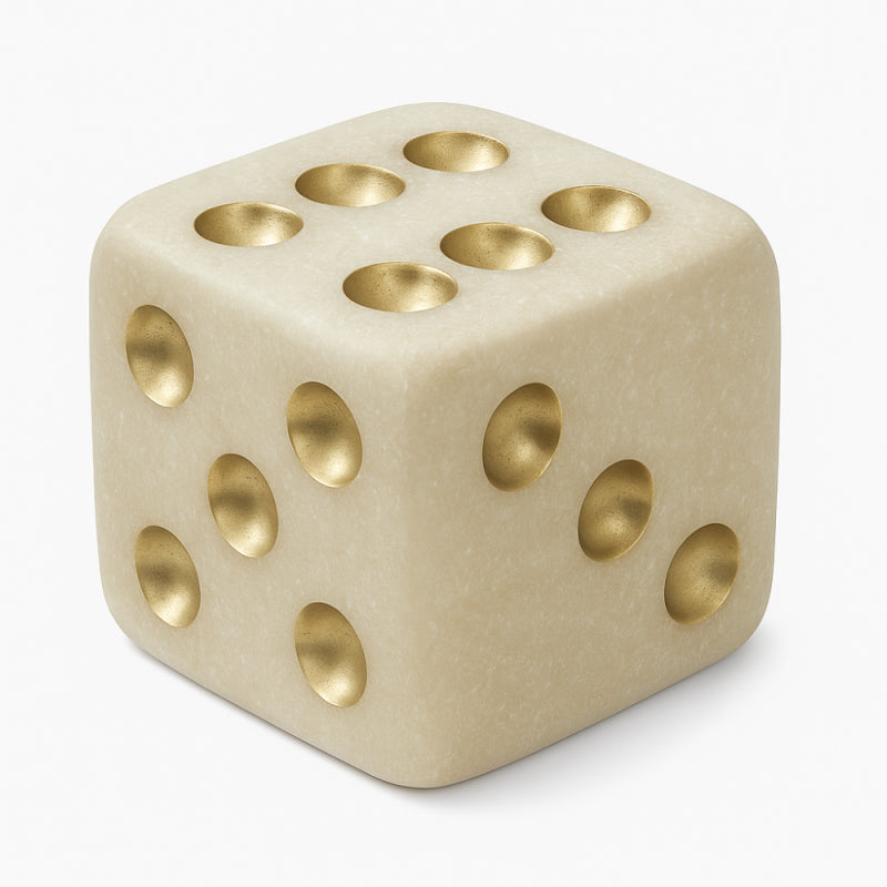 Elegant Dice Figurine - Beige and Gold - 14 cm