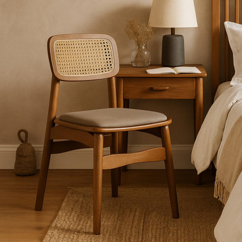 Wooden Chair with Natural Straw Back and Padded Seat - 42x42x80 cm