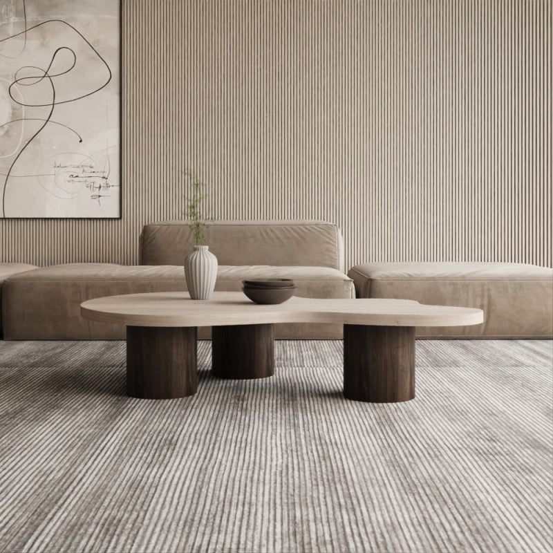 Elegant Coffee Center Table Marble Treventino and Wood by Alhome - 95x34x85 cm