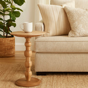 Elegant Round Wooden Side Table with Carved Base - 40 cm - Brown