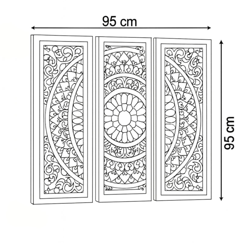 Triple Wall Art with a Soft Decorative Design and Elegant Wooden Frame - White and Brown - 95x95 cm