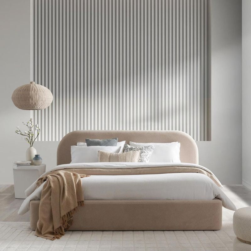  سرير منجد بقماش الشانيل من الهوم - بيج