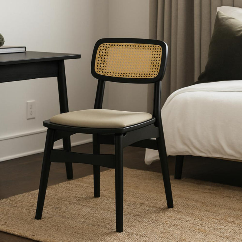 Wooden Chair with Natural Straw Back and Padded Seat - 42x42x80 cm