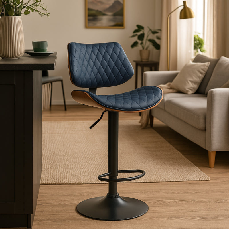 Bar Chair with Padded Design and Adjustable Metal Base - 39x52x117 cm