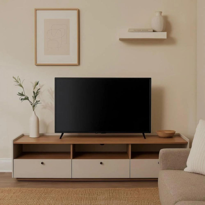 Stylish Wooden TV Unit - White and Brown - 160x40x40 cm