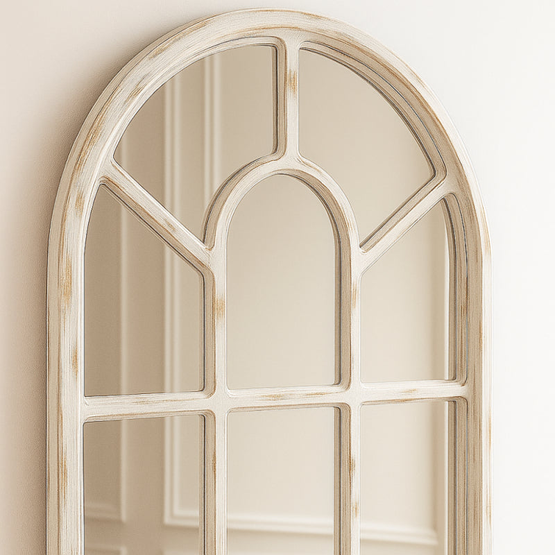 Mirror with an Antique White Frame and Elegant Window Design - White - 86x4x165 cm