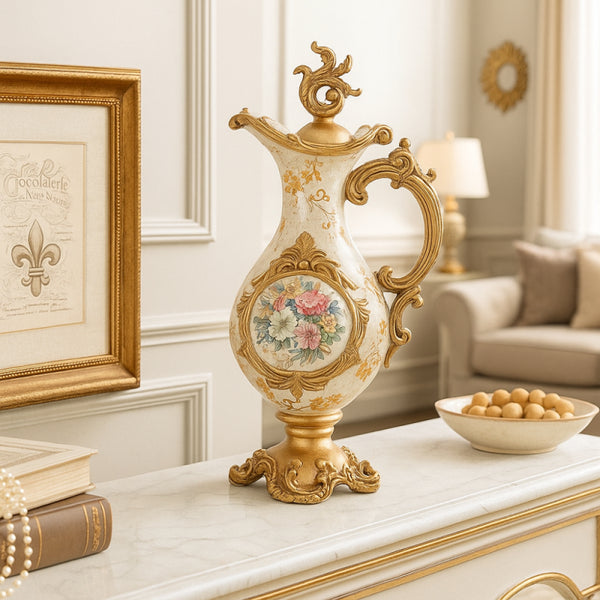 Luxurious Vase with an Elegant Design and Decorations - Gold - 16x13x38 cm