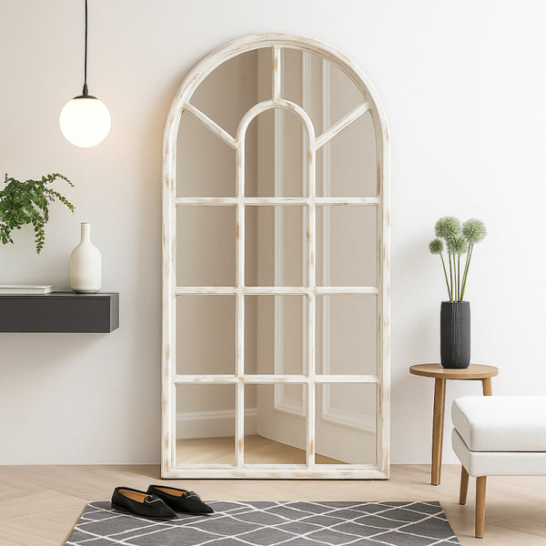 Mirror with an Antique White Frame and Elegant Window Design - White - 86x4x165 cm