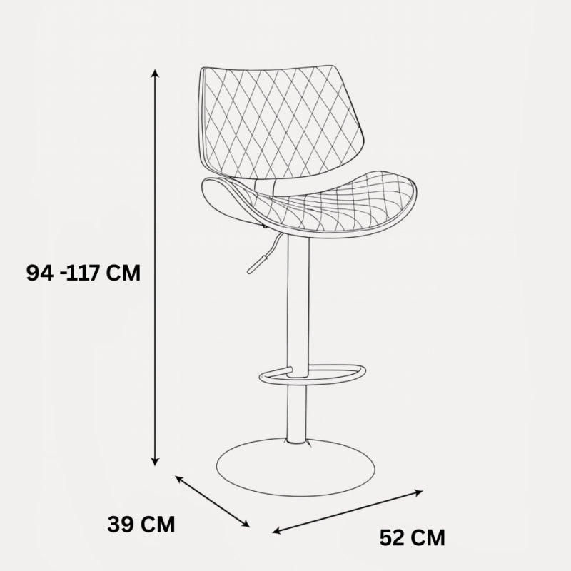 Bar Chair with Padded Design and Adjustable Metal Base - 39x52x117 cm