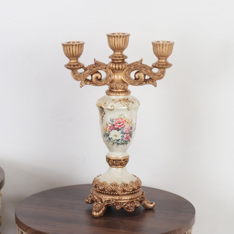 Decorative Ceramic Candlestick - 21x14x34 cm - Beige and Gold