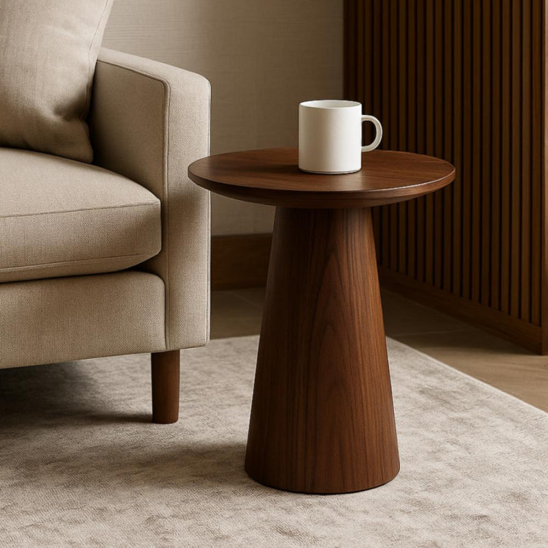 Round Wooden Tea Table for Everyday Use - 55x60 cm - Brown