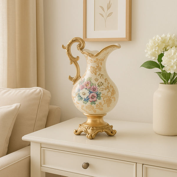 Elegant Decorative Resin Vase - 22x15x31 cm - Gold and Off-White