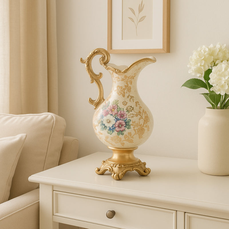 Elegant Decorative Resin Vase - 22x15x31 cm - Gold and Off-White