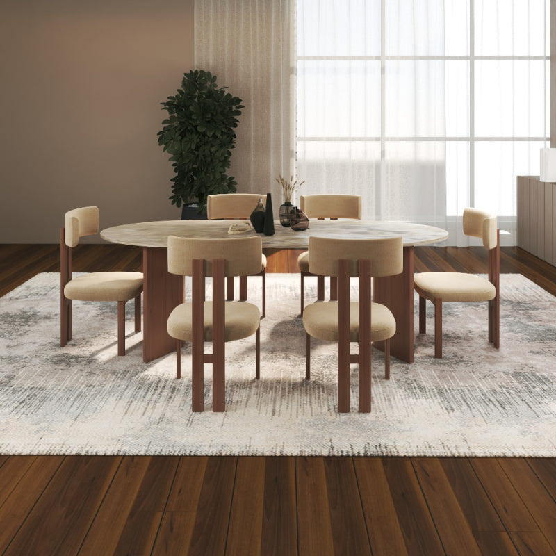 Elegant Dining Table Marble and Wood by Alhome - 160x74x70 cm