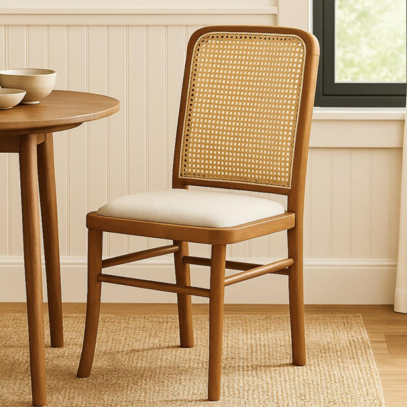 Classic Wooden Chair with a Straw Backrest - 44x40x90 cm