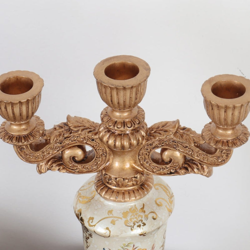Decorative Ceramic Candlestick - 21x14x34 cm - Beige and Gold