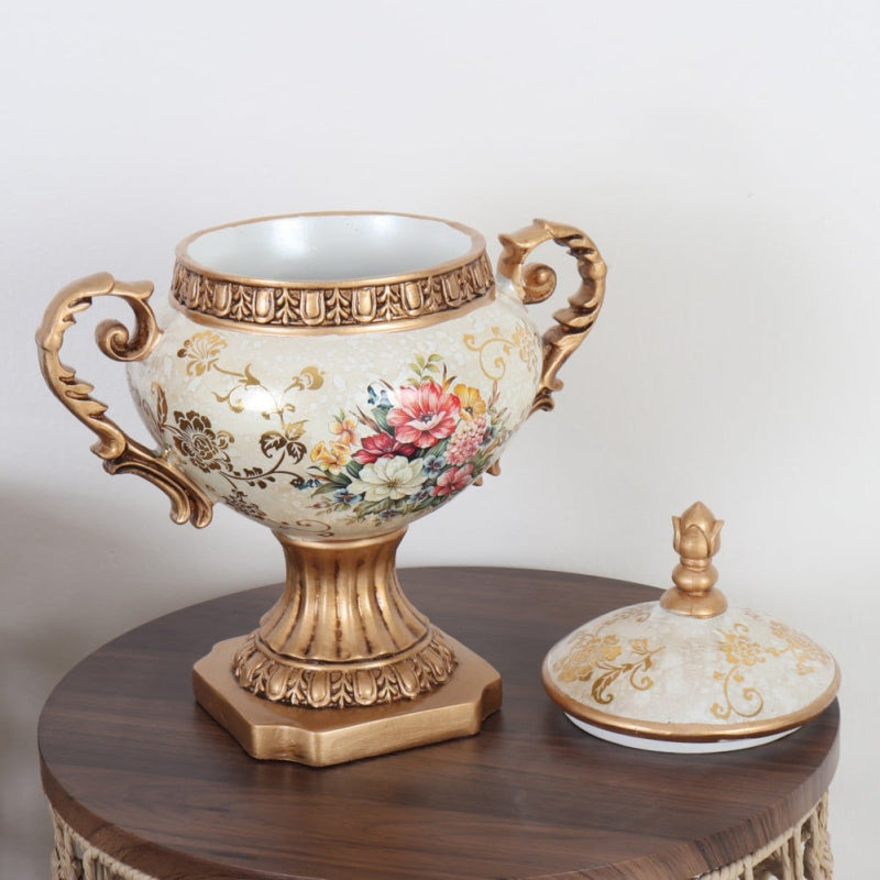 Decorative Ceramic Ornament - 17x26x30 cm - Beige and Gold