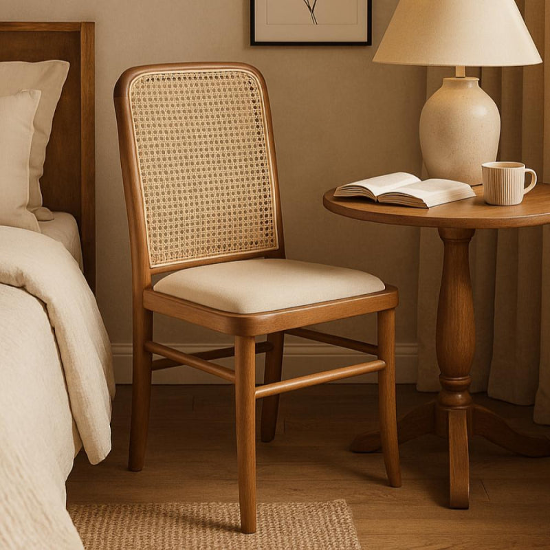 Classic Wooden Chair with a Straw Backrest - 44x40x90 cm