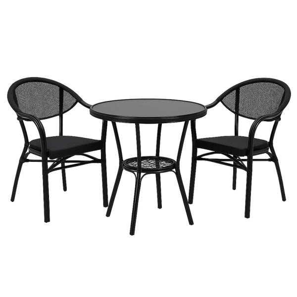 Metal Table and Two Chair Outdoor Set - Black