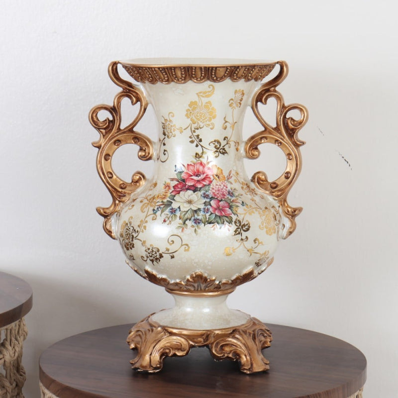 Decorative Ceramic Vase - 23x16x32 cm - Beige and gold