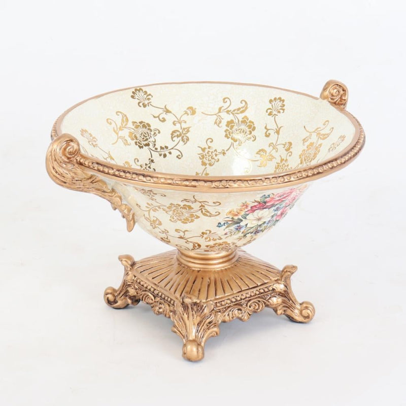 Luxurious Decorative Bowl with a Classic Ornate Design and Gold Accents - Gold and Off White - 34 cm